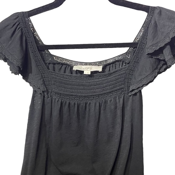 Loft Black Smocked Ruffle Lace Sleeved Blouse Women’s Size Small Bohemian Top - Picture 15 of 16